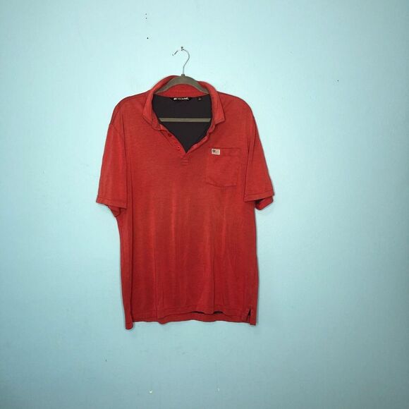 Travis Mathew Shirt Mens Large Red Polo Casual Golf Stretch Embroidered Flag - Picture 1 of 11